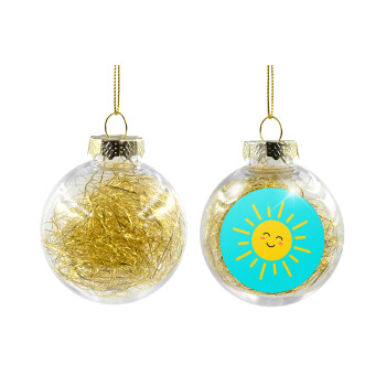 Happy sun, Transparent Christmas tree ball ornament with gold filling 8cm