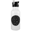 White water bottle with straw, stainless steel 600ml