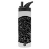 Metallic thermos bottle with straw & handle, stainless steel (Stainless steel 304), double-walled, 600ml.