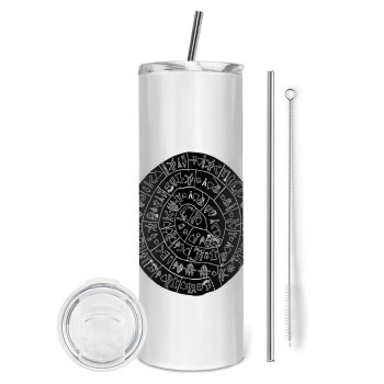 Δίσκος Φαιστού, Eco friendly stainless steel tumbler 600ml, with metal straw & cleaning brush