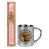 Easter Set, metallic thermal cup (300ml) & aromatic flat Easter candle (30cm) (PINK)