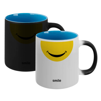 Smile Mug, Κούπα Μαγική εσωτερικό μπλε, κεραμική 330ml που αλλάζει χρώμα με το ζεστό ρόφημα (1 τεμάχιο)