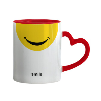 Smile Mug, Κούπα καρδιά χερούλι κόκκινη, κεραμική, 330ml