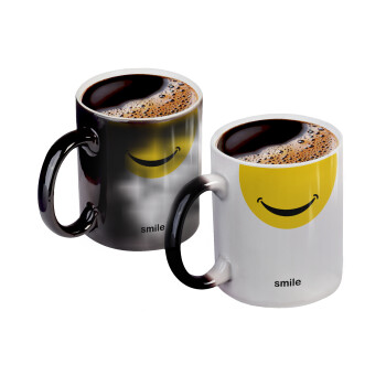 Smile Mug, Color changing magic Mug, ceramic, 330ml when adding hot liquid inside, the black colour desappears (1 pcs)