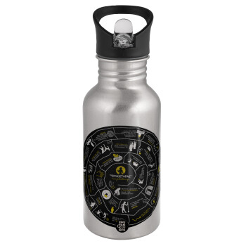 Προχίστορας, Water bottle Silver with straw, stainless steel 500ml