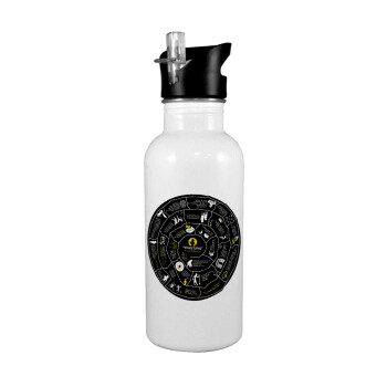 Προχίστορας, White water bottle with straw, stainless steel 600ml