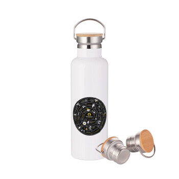 Προχίστορας, Stainless steel White with wooden lid (bamboo), double wall, 750ml