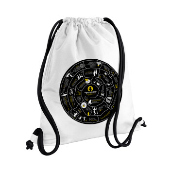Προχίστορας, Τσάντα πλάτης πουγκί GYMBAG λευκή, με τσέπη (40x48cm) & χονδρά κορδόνια