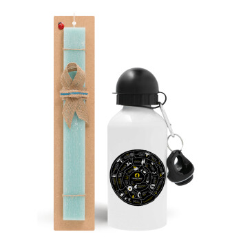 Προχίστορας, Easter Set, metallic aluminum water bottle (500ml) & scented flat candle (30cm) (TURQUOISE)