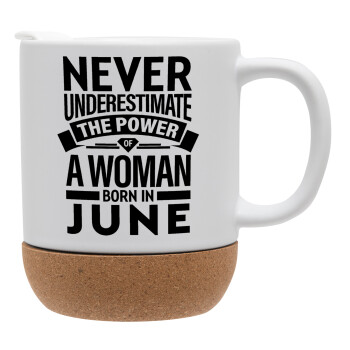 Never Underestimate the poer of a Woman born in..., Ceramic coffee mug Cork (MAT), 330ml (1pcs)