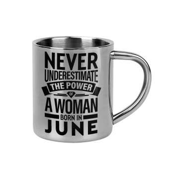 Never Underestimate the poer of a Woman born in..., Mug Stainless steel double wall 300ml