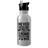 Water bottle Silver with straw, stainless steel 600ml