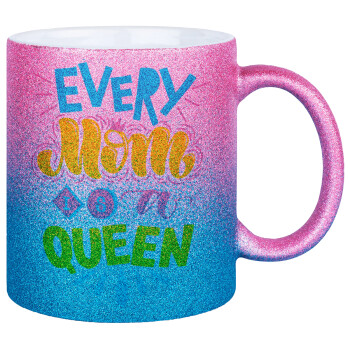 Every mom is a Queen, Κούπα Χρυσή/Μπλε Glitter, κεραμική, 330ml