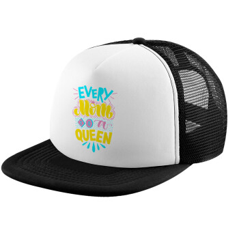 Every mom is a Queen, Καπέλο Ενηλίκων Soft Trucker με Δίχτυ Black/White (POLYESTER, ΕΝΗΛΙΚΩΝ, UNISEX, ONE SIZE)