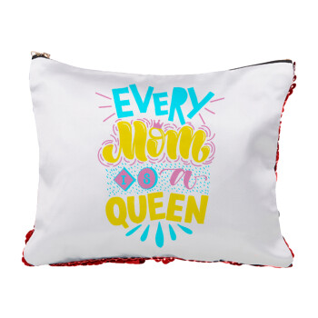 Every mom is a Queen, Red sequin cosmetic bag