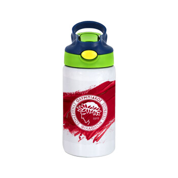 Olympiacos F.C., Children's hot water bottle, stainless steel, with safety straw, green, blue (350ml)