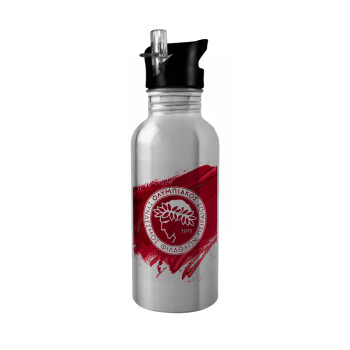 Olympiacos F.C., Water bottle Silver with straw, stainless steel 600ml