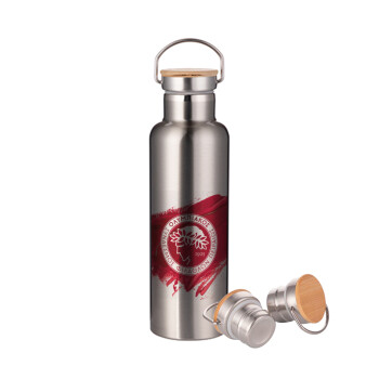 Olympiacos F.C., Stainless steel Silver with wooden lid (bamboo), double wall, 750ml