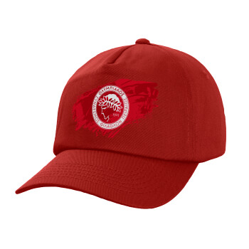 Olympiacos F.C., Καπέλο παιδικό Baseball, 100% Βαμβακερό Twill, Κόκκινο (ΒΑΜΒΑΚΕΡΟ, ΠΑΙΔΙΚΟ, UNISEX, ONE SIZE)