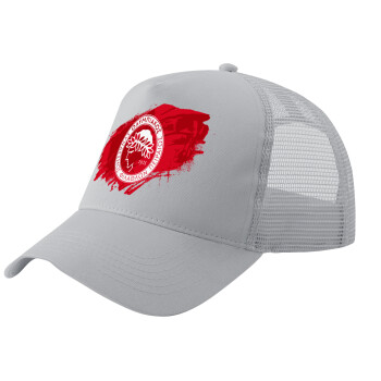 Olympiacos F.C., Adult Structured Trucker Hat, with Mesh, GRAY (100% COTTON, ADULT, UNISEX, ONE SIZE)