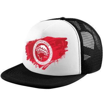 Olympiacos F.C., Child's Soft Trucker Hat with BLACK/WHITE Mesh (POLYESTER, CHILD, ONE SIZE)