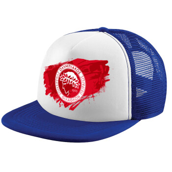 Olympiacos F.C., Adult Soft Trucker Hat with Blue/White Mesh (POLYESTER, ADULT, UNISEX, ONE SIZE)