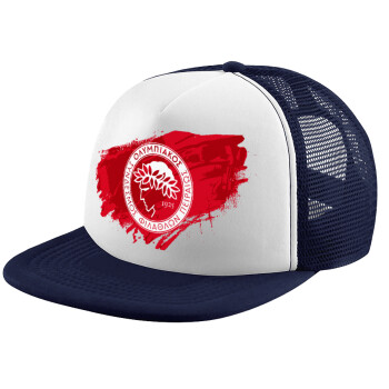 Olympiacos F.C., Adult Soft Trucker Hat with Dark Blue/White Mesh (POLYESTER, ADULT, UNISEX, ONE SIZE)