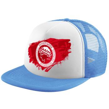 Olympiacos F.C., Καπέλο παιδικό Soft Trucker με Δίχτυ ΓΑΛΑΖΙΟ/ΛΕΥΚΟ (POLYESTER, ΠΑΙΔΙΚΟ, ONE SIZE)