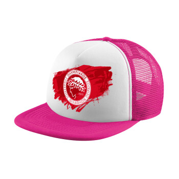 Olympiacos F.C., Καπέλο παιδικό Soft Trucker με Δίχτυ ΡΟΖ/ΛΕΥΚΟ (POLYESTER, ΠΑΙΔΙΚΟ, ONE SIZE)