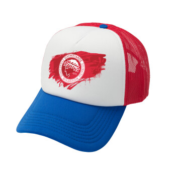 Olympiacos F.C., Καπέλο Ενηλίκων Soft Trucker με Δίχτυ Red/Blue/White (POLYESTER, ΕΝΗΛΙΚΩΝ, UNISEX, ONE SIZE)