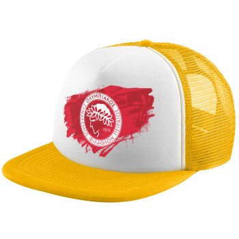 Olympiacos F.C., Adult Soft Trucker Hat with Yellow/White Mesh (POLYESTER, ADULT, UNISEX, ONE SIZE)