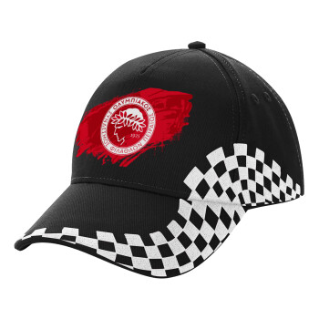 Olympiacos F.C., Adult Ultimate BLACK RACING Cap, (100% COTTON DRILL, ADULT, UNISEX, ONE SIZE)