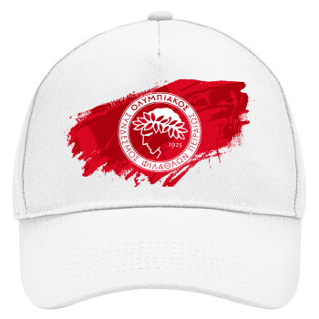 Olympiacos F.C., Adult Baseball Cap, Drill, White (100% COTTON, ADULT, UNISEX, ONE SIZE)