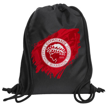 Olympiacos F.C., Τσάντα πλάτης πουγκί GYMBAG Μαύρη, με τσέπη (40x48cm) & χονδρά κορδόνια