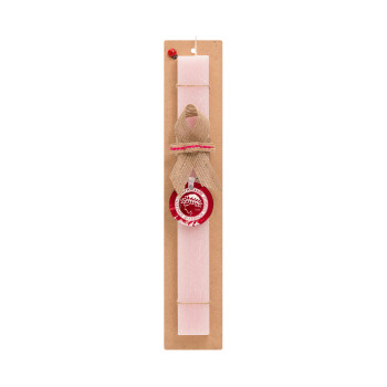 Olympiacos F.C., Easter Set, wooden keychain & scented flat Easter candle (30cm) (PINK)