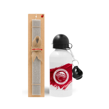 Olympiacos F.C., Easter Set, metallic aluminum water bottle (500ml) & aromatic flat Easter candle (30cm) (GRAY)