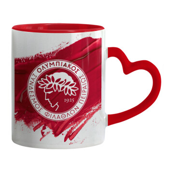 Olympiacos F.C., Κούπα καρδιά χερούλι κόκκινη, κεραμική, 330ml