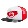 Adult Foam Flat Snapback with Mesh Black-White-Red (POLYESTER, ADULT, UNISEX, ONE SIZE)