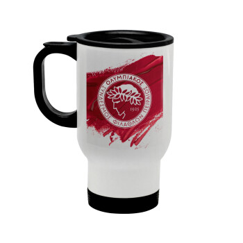 Olympiacos F.C., Stainless steel travel mug with lid, double wall white 450ml