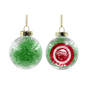 Olympiacos F.C., Transparent Christmas tree ball ornament with green filling 8cm