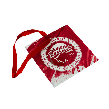 Olympiacos F.C., Christmas ornament, glass square ornament 9x9cm