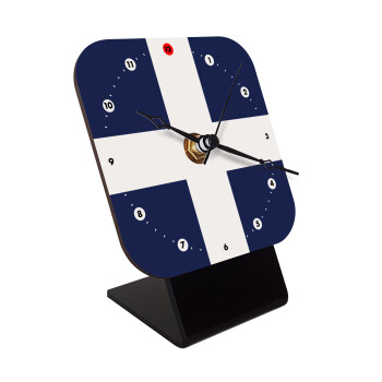Ελληνική σημαία, Hellas, Επιτραπέζιο ρολόι ξύλινο με δείκτες (10cm)