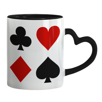 Τραπουλόχαρτα, Mug heart black handle, ceramic, 330ml
