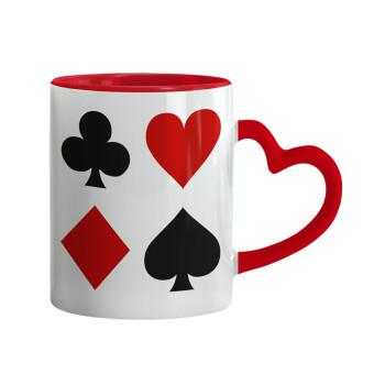 Τραπουλόχαρτα, Mug heart red handle, ceramic, 330ml