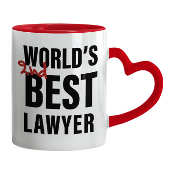2nd, World Best Lawyer , Κούπα καρδιά χερούλι κόκκινη, κεραμική, 330ml