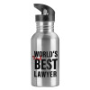 Water bottle Silver with straw, stainless steel 600ml