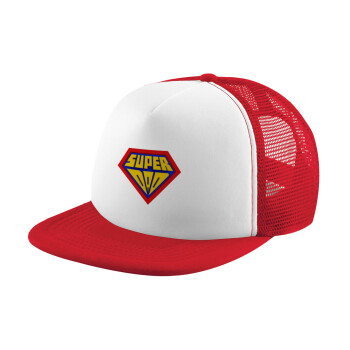 Super Dad 3D, Adult Soft Trucker Hat with Red/White Mesh (POLYESTER, ADULT, UNISEX, ONE SIZE)