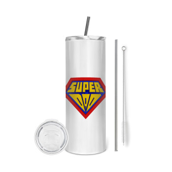 Super Dad 3D, Eco friendly ποτήρι θερμό (tumbler) από ανοξείδωτο ατσάλι 600ml, με μεταλλικό καλαμάκι & βούρτσα καθαρισμού