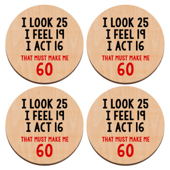 I look, i feel, i act..., ΣΕΤ x4 Σουβέρ ξύλινα στρογγυλά plywood (9cm)