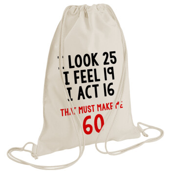 I look, i feel, i act..., Backpack bag GYMBAG natural (28x40cm)